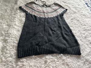 RuffHewn Gray Fair Isle Wool Blend Short Sleeve Sweater Tunic Dress